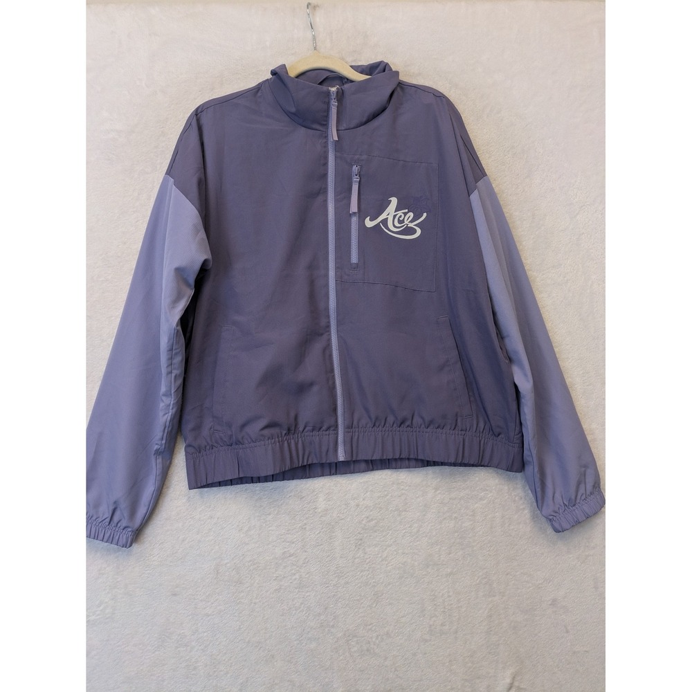 Adidas Ace Womens Full Zip Windbreaker Jacket Purple Large Mesh Lined Pocket